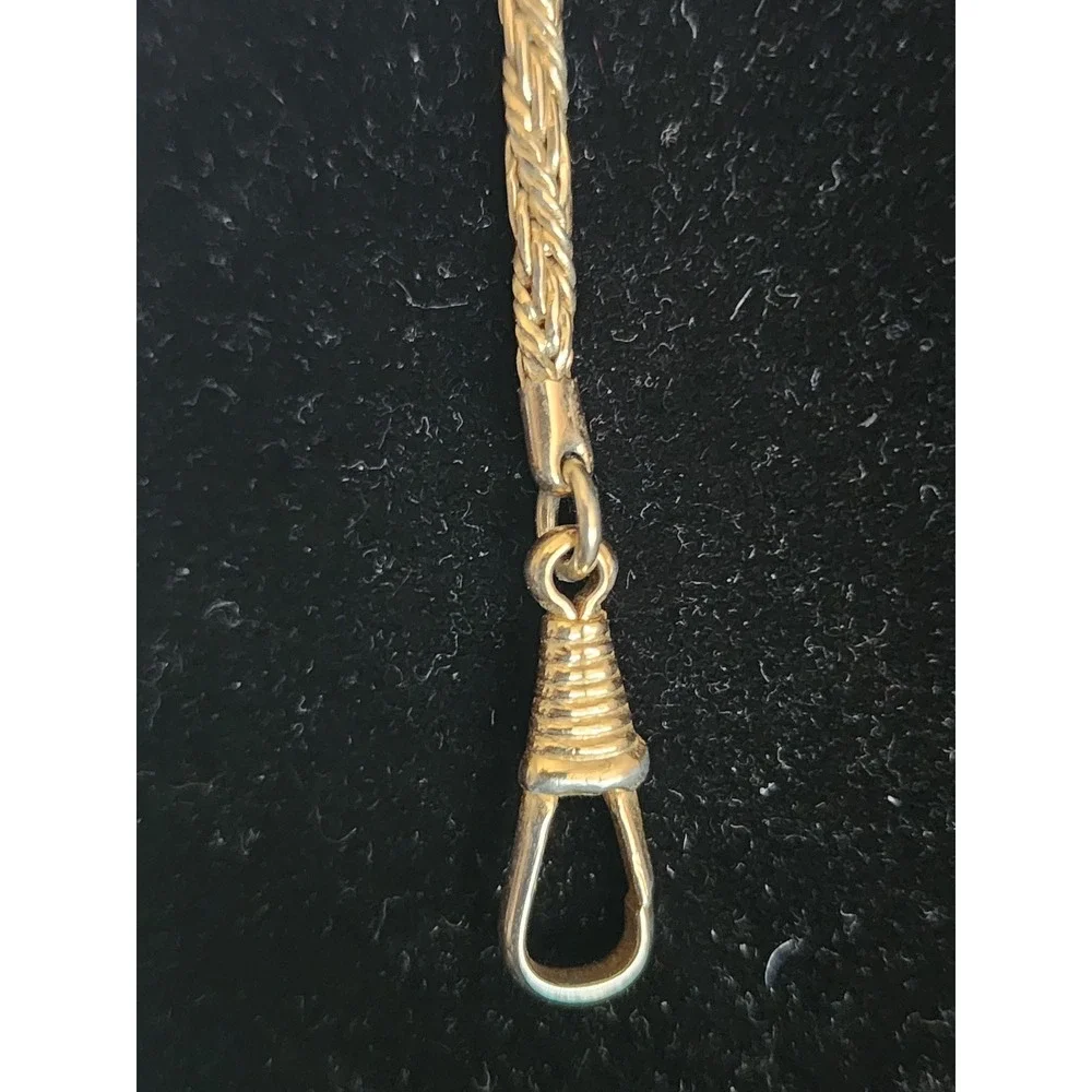 Antique Gold Tone Braided Wheat Link Pocket Watch Chain Swivel Dog Clip 13.5in